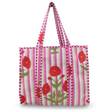 Imagem de Sacola floral de algodão com estampa de bloco de tigre, bolsa de praia indiana feita à mão, unissex, uso diário no mercado (1, 38)