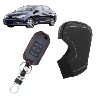 Imagem de Kit Capas Couro Manopla Câmbio Automático E Capa Chave Canivete Compatível Com City 2022 2023