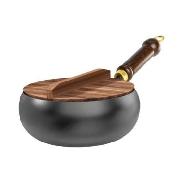 Imagem de Panela De Ferro Fundido Antiaderente Wok Sem Revestimento Com Tampa De