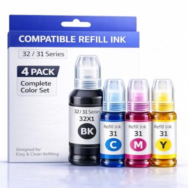 Imagem de USEHOTI Kit de refil de garrafa de tinta 31 32XL, compatível com HP Smart Tank 5101, 7301, 7602, 7001, 6001, Plus 551, 651, 455, 457, 450 impressoras de tanque de tinta multifuncional (pacote com 4)