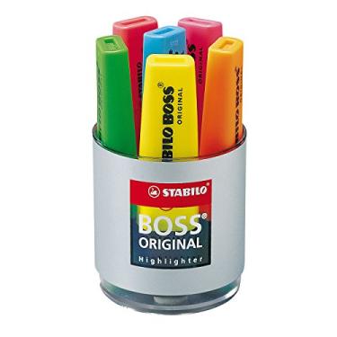 Imagem de STABILO BOSS Caixa de texto original de vidro com 6 - amarelo/verde/laranja/vermelho/rosa/azul