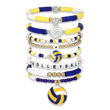 Imagem de ROLYTA Pacote com 8 pulseiras com tema de vôlei para mulheres, contas empilháveis de equipe esportiva para jogos e treinamento, acessórios de joias para fãs