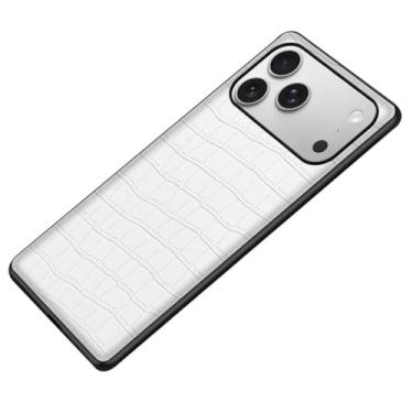 Imagem de Generisch Capa para iPhone 17/17 Air/17 Pro/17 Pro Max, capa protetora fina anti-impressão digital em couro com textura de crocodilo, capa fina para telemóvel (branca, 17 Pro)