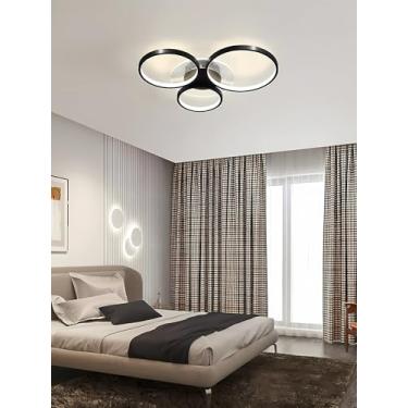 Imagem de Luminária de teto LED moderna e criativa para sala de estar, com design circular, dimerizável e com controle remoto. Ideal para cozinha, escritório, quarto e sala de jantar (preta, 3 lâmpada