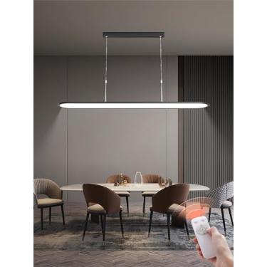 Imagem de Luminária pendente LED moderna para mesa de jantar, com design linear e intensidade regulável, controle remoto e altura ajustável. Ideal para escritório, sala de estar e sala de jantar (pret