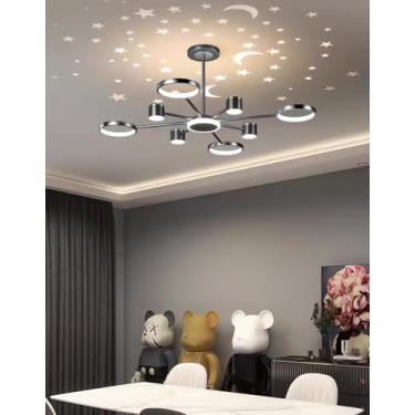 Imagem de Luminária de teto LED moderna para sala de estar, com iluminação regulável, cabeça giratória 360°, controle remoto e efeito estrela, ideal para mesa de jantar, sala de estar e quarto (8 lâmp