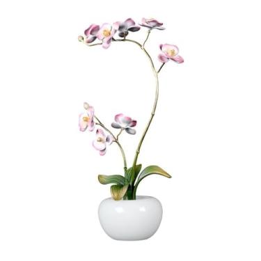 Imagem de Modelo de flor artificial de orquídea Phalaenopsis de latão, escultura de orquídea de metal, decoração elegante para sala de estar, presente de inauguração de casa