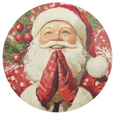 Imagem de xigua Jogo americano redondo de Natal Papai Noel, tapete de mesa redondo antiderrapante resistente ao calor, tapetes de mesa de 48 cm para decoração de cozinha, jantar e festa