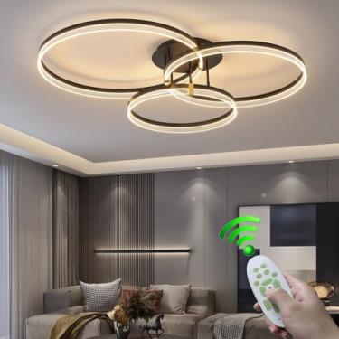 Imagem de Luminária de teto moderna para sala de estar com controle remoto, dimerizável, alta luminosidade, cúpula de acrílico, 3 anéis, elegante, em alumínio, para quarto, cozinha e restaurante (50cm