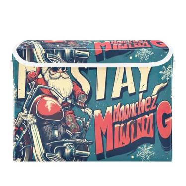 Imagem de SEHANY Linda caixa de armazenamento de Papai Noel de Natal com tampas e alças, organizador de cestas de armazenamento de tecido dobrável, caixas de armazenamento de cubos grandes para roupas, cobertor