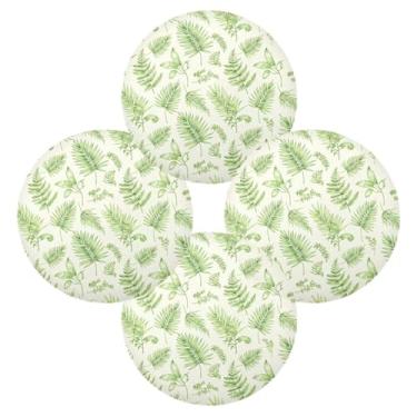 Imagem de Wassud Jogo americano conjunto de 4 tapetes redondos de folha de palmeira verde para cozinha e jantar tapetes laváveis resistentes ao calor decoração de mesa 39 cm