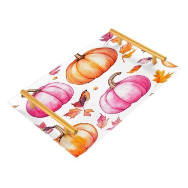 Imagem de xigua Bandeja de banheiro de abóboras de outono com alças bandeja de servir antiderrapante para mesa de centro, organizador de bancada de cabeceira bandeja de decoração de acrílico para decoração de