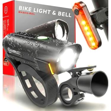 Imagem de Conjunto de luzes de bicicleta BX500-BEL – Potente USB-C luzes dianteiras e traseiras 10 horas Max recarregável Tipo-C kit de faróis de bicicleta LED – Acessórios de lanterna traseira máxima de 18