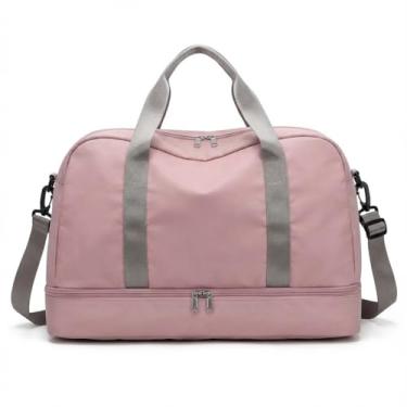 Imagem de Bolsa de Viagem com Compartimento para Sapatos, Cinza e Rosa, Alça Transversal, Mala Esportiva para Academia e Viagens (Rosa Vintage)