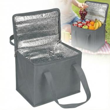 Imagem de Bolsa térmica para entrega de alimentos – Bolsa térmica reutilizável com zíper, bolsa térmica à prova de vazamento para DoorDash, mantimentos, viagens e piqueniques (cinza/pequena)