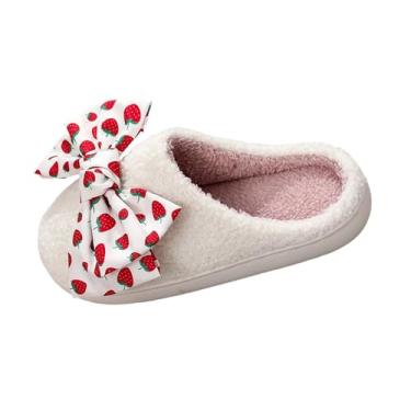 Imagem de Chinelos de inverno para casais com design de árvore de morango e laço calçado aconchegante para uso doméstico casual, Branco, 34