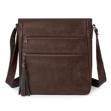 Imagem de Mfinesun Bolsas transversais para mulheres, bolsa de ombro casual com vários bolsos com borla e alça ajustável, Marrom café, Bolsa tiracolo feminina