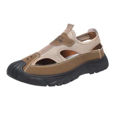 Imagem de Sandálias masculinas casuais com cabedal de malha oca, sola macia, design sem cadarço para uso ao ar livre, respirável, Café, 39