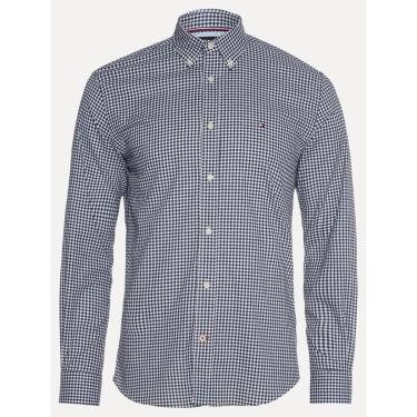 Imagem de Camisa Tommy Hilfiger Masculina Xadrez Gingham Branca/Marinho-Masculino