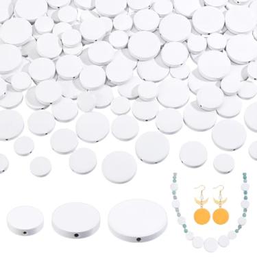 Imagem de PH PandaHall 120 peças de contas de moeda de madeira, 3 tamanhos, contas espaçadoras planas de madeira, contas redondas brancas, disco de madeira inacabado para joias, brincos, pulseiras, artesanato