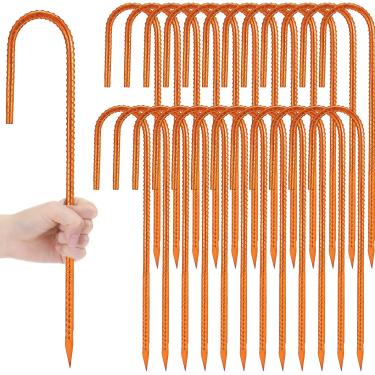 Imagem de Gisafai 24 peças de 30,5 cm J gancho estacas de vergalhão estacas de jardim estacas de chão para barraca resistente âncoras de chão âncoras de suporte de planta de aço pontas de metal longas e retas