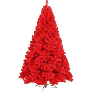 Imagem de Árvore De Natal Artificial, Árvore De Natal Vermelha Com Suporte De Metal, Abeto De Natal Articulado Intensivo Para Decoração De Férias, Green, 4ft(120cm)