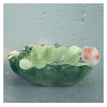 Imagem de Cinzeiro grande de cerâmica de lótus, suporte de cinzeiro de folha de lótus para decoração de sapo, cinzeiro interno pequeno para uso doméstico, cigarros e charutos, mini bandeja de fumaça de prato de