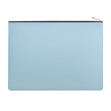 Imagem de Enyuwlcm Pasta de arquivo A4 de couro PU com zíper porta-documentos envelope para contrato de recibo (1, azul claro)