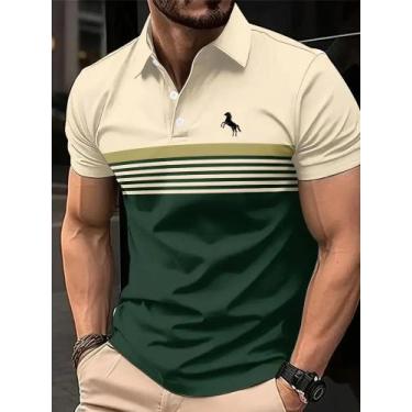 Imagem de Camisa Polo Masculina Estilo Esportivo De Manga Curta Com Estampa 3D D