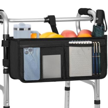 Imagem de Cesta para andador dobrável com suporte de copo, bolsa de armazenamento dobrável removível, grande capacidade de armazenamento para idosos, acessório de transporte, Preto, 16.5 inches (L) x 5.7 inches