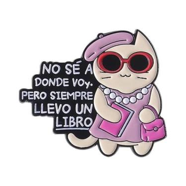 Imagem de Broche De Metal Esmaltado Com Citação Espanhola E Gato Com Óculos De S