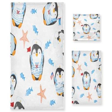 Imagem de xigua Conjunto de toalhas de banheiro com pinguins fofos absorventes macios 3 peças toalha de banho toalha de mão toalhas decorativas para banheiro, academia, hotel, praia, piscina