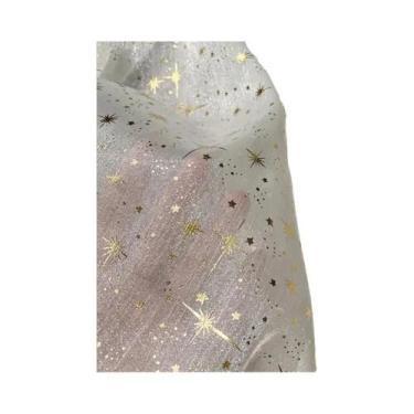 Imagem de Tecido De Organza Tule Com Glitter Brilhante E Estampas De Estrelas E 