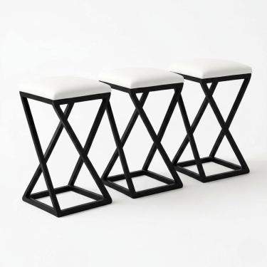 Imagem de Kit 3 Banco Banqueta 80 Cm Alta Bancada Ferro Bistrô Corino Cor:branco