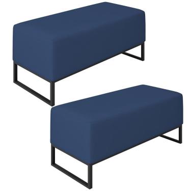 Imagem de Kit 02 Puffs Cléo W01 Base De Ferro 90 Cm Azul Marinho