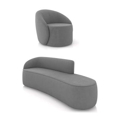 Imagem de Sofá 4 Lugares Orgânico 220cm Morgan e Poltrona Lua Suede Grafite D03 - D'Rossi