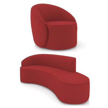 Imagem de Sofá 4 Lugares Orgânico 220cm Morgan e Poltrona Lua Veludo Marsala D03 - D'Rossi