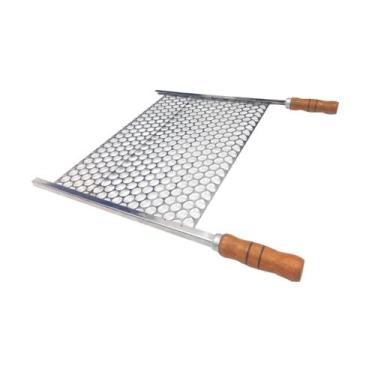 Imagem de Grelha Para Churrasco Moeda Inox 40x60 Cabo Madeira E Ponta - INOX LAU