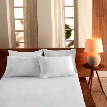 Imagem de Lençol Casal Liso Com Elástico Malha 100% Algodão Premium Pent Branco 