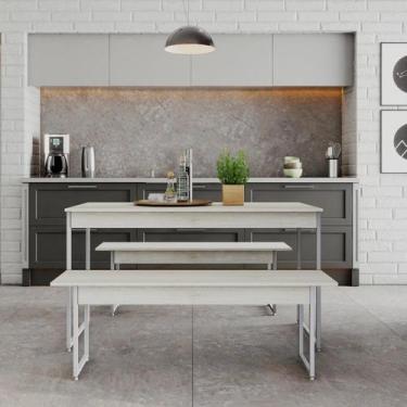Imagem de Mesa de Jantar C/02 Bancos Tub 135cm Est.Branca - Metalig