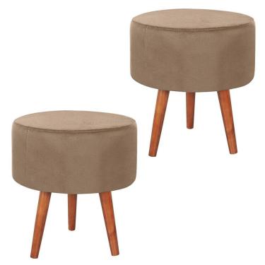 Imagem de Kit 2 Puff Puf Redondo Pes Palito 44x40cm Suede Marrom Claro Mpassos Marrom Claro