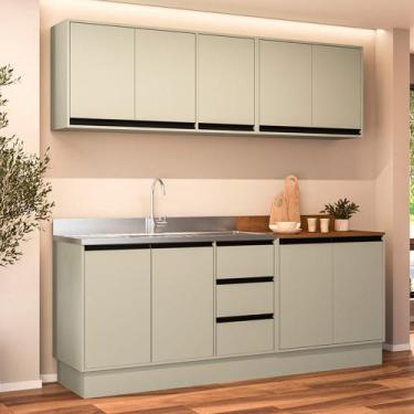 Imagem de Cozinha Modulada 4 Peças sem Pia e Rodapé Koya Politorno, Branco/Verde