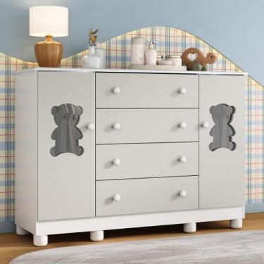 Imagem de Cômoda Infantil 125cm 2 Portas com Vidro e 4 Gavetas Fofura Multimóvei