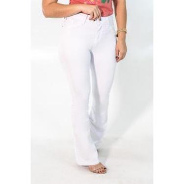 Imagem de Calça Flare Alta Branca Feminina Sarja Elastano Anticorpus-Feminino