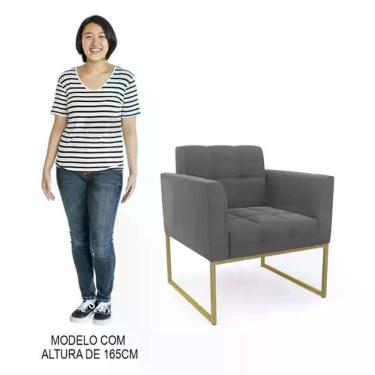 Imagem de Poltrona Decorativa Base Industrial Dourado Ana Suede Grafite - Ibiza