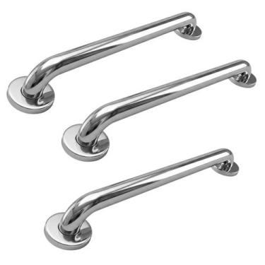 Imagem de Barra De Apoio 50cm Aço Inox Kit 3 Uni Idoso Gestante Deficiente Banhe