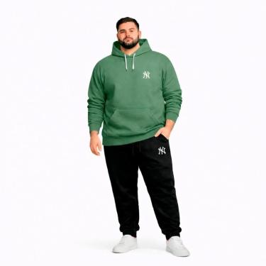 Imagem de Conjunto Moletom Plus Size Canguru G1 a G5 Casaco Com Capuz Calça de Frio Inverno Algodão Poliester-Masculino