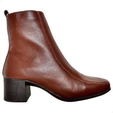 Imagem de Bota Feminina Cano Medio Couro Legitimo Marrom Ziper Salto-Feminino