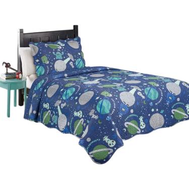 Imagem de Colcha Solteiro Infantil Dupla Face 2 Peças Espacial Camesa