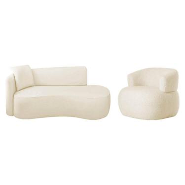 Imagem de Kit Divã Recamier 150cm E Poltrona Luxo Suíça Lado Direito Bouclé Bege